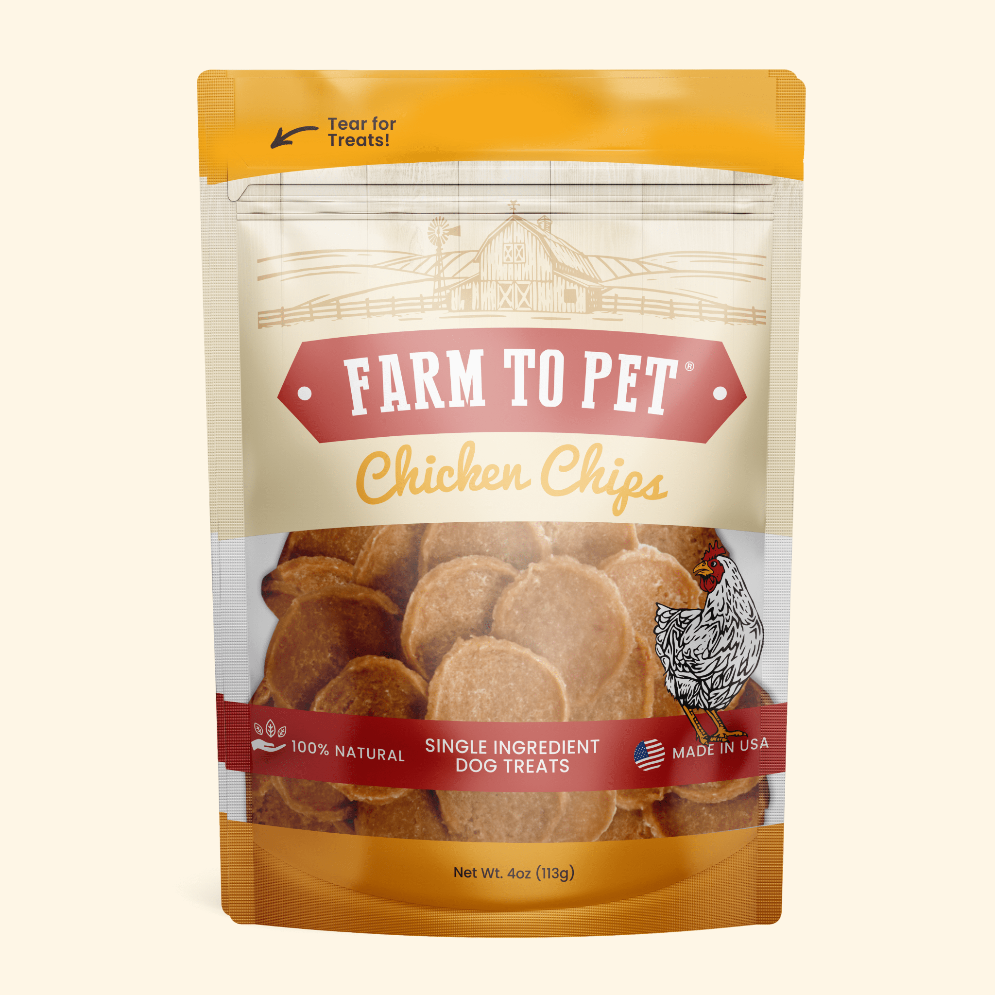 Single-ingredient natural chicken chip dog treats