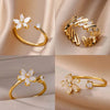 Opal flower ring with cubic zirconia