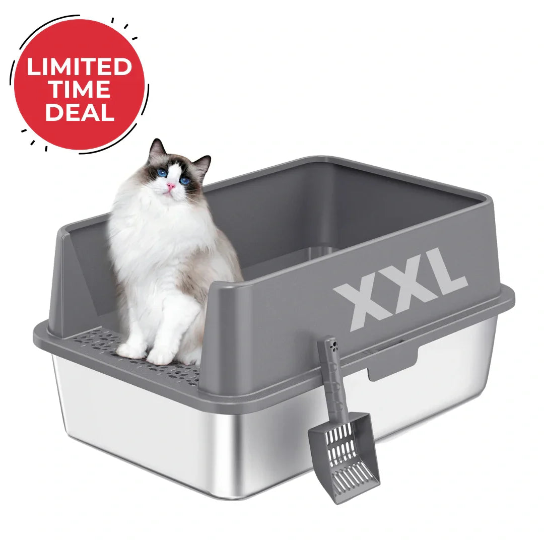Large stainless steel cat litter box with high sides