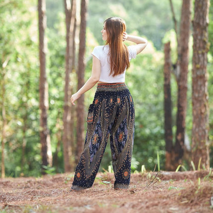 Women'S Smocked Waist Boho Flowy Yoga Harem Pants Hippie Clothes