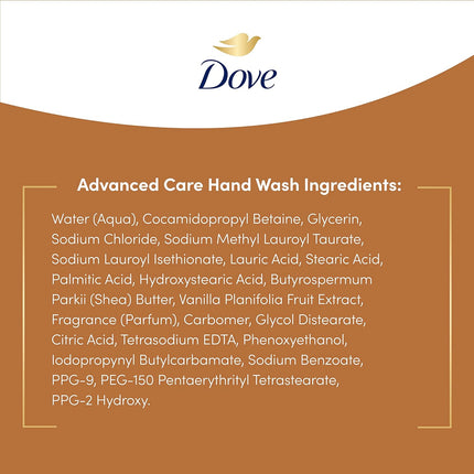 Dove Advanced Care Shea Butter & Warm Vanilla Hand Wash, 4-Pack - 12 Oz Each for Enhanced Moisturization and Soft, Smooth Skin