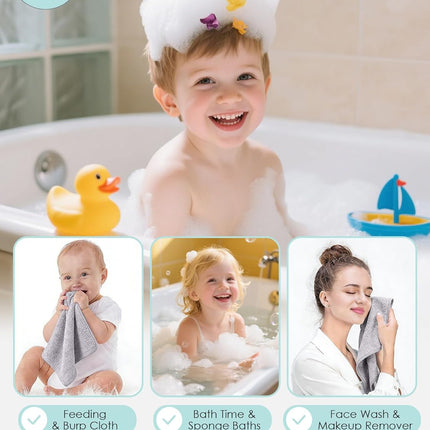 Baby Washcloths, Rayon Made from Bamboo - 2 Layer Ultra Soft Absorbent Newborn Bath Face Towel - Reusable Baby Wipes for Delicate Skin - Grey, 6 Pack