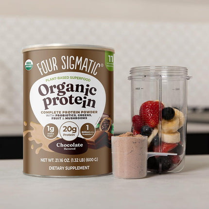 Organic Plant-Based Protein Powder | Clean Vegan Protein Elevated with Lion’S Mane, Chaga, Cordyceps and More for Brain Function and Immune Support | Creamy Cacao, 21.16 Oz