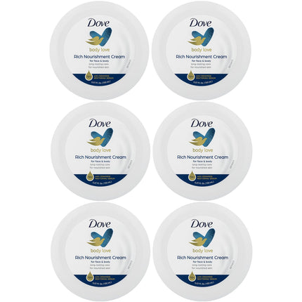 Dove Body Love Rich Nourishment Cream - 72-Hour Moisturizing Lotion for Face, Hands, and Body, Enriched with Ceramide Serum for Extremely Dry Skin, 5.07 Fl Oz (Pack of 6)