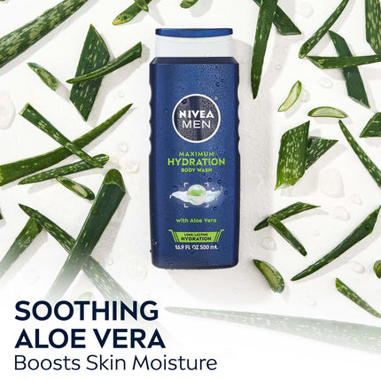 Nivea Men Maximum Hydration Body Wash Aloe Vera 16.9 Fl Oz Pack of 3