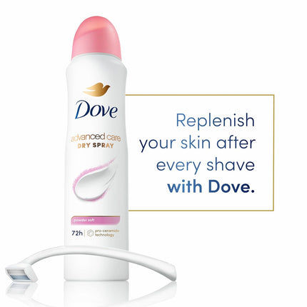Dove Advanced Care Antiperspirant Deodorant Spray Powder Soft - 3 Count, 72-Hour Protection with Enhanced Ceramide Levels for Post-Shaving Skin Barrier Repair, 3.8 Oz