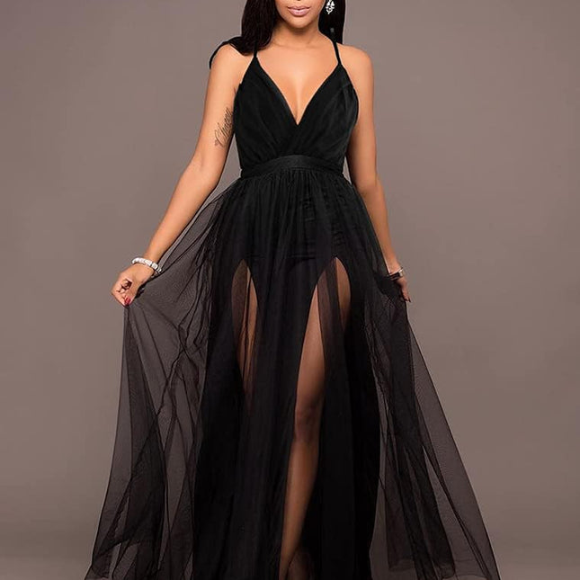 Women'S Sexy Deep V Neck Split Cocktail Party Formal Bridesmaid Maxi Dress