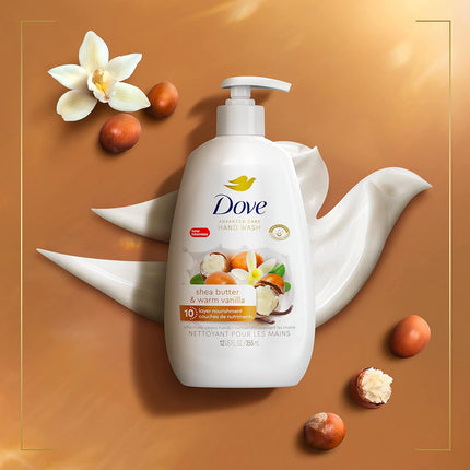 Dove Advanced Care Shea Butter & Warm Vanilla Hand Wash, 4-Pack - 12 Oz Each for Enhanced Moisturization and Soft, Smooth Skin