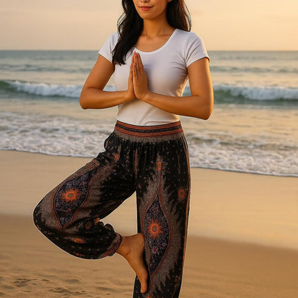 Women'S Smocked Waist Boho Flowy Yoga Harem Pants Hippie Clothes