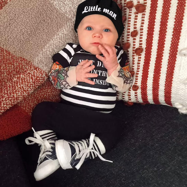 Baby Boy Clothes Tattoo Sleeve Funny Romper Bodysuit+Pants 3PCS Infant Outfits Set