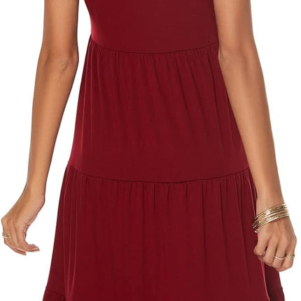 Women'S Casual Summer Tiered Midi Dress 2025 Short Sleeve V-Neck Loose Cotton Ruffle Babydoll Dress Boho Sundress