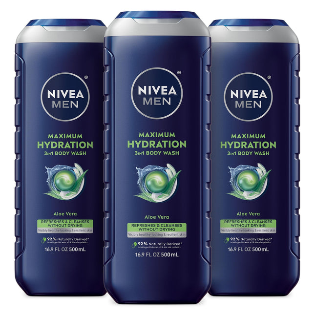 Nivea Men Maximum Hydration Body Wash Aloe Vera 16.9 Fl Oz Pack of 3