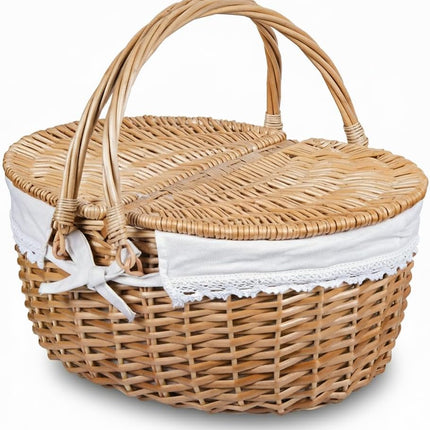 Wicker Picnic Basket with Lid and Handle 15" Sturdy Woven Body with Washable Lining for Easter,Mother'S Day,Outdoor Camping,Not Dyed