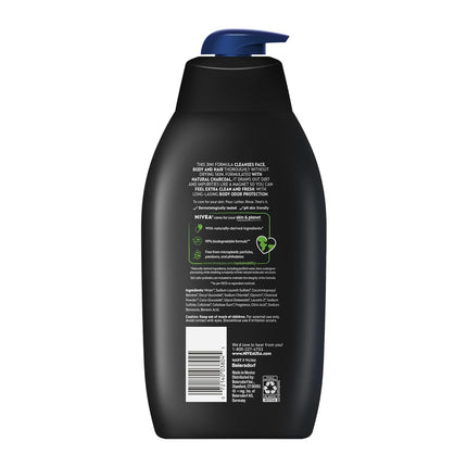 Active Clean 3-in-1 Body Wash with Natural Charcoal for Normal to Oily Skin, 30 Fl Oz
