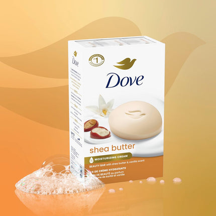 Dove Shea Butter Beauty Bar Soap, 8 Count - Nourishing Cleanser with ¼ Moisturizing Cream and Shea Butter for Soft, Radiant Skin, 3.75 Oz Each