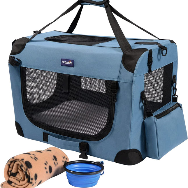 Portable Collapsible Dog Crate, Travel Dog Crate 24X17X17 with Soft Warm Blanket and Foldable Bowl for Large Cats & Small Dogs Indoor and Outdoor