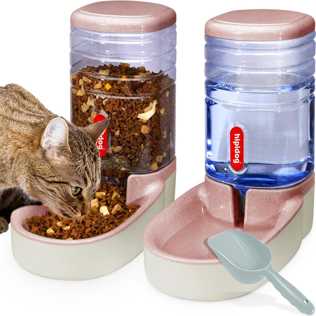 Automatic Pet Feeder Small&Medium Pets Automatic Food Feeder and Waterer Set 3.8L, Travel Supply Feeder and Water Dispenser for Dogs Cats Pets Animals (Pink)