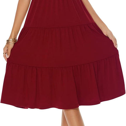 Women'S Casual Summer Tiered Midi Dress 2025 Short Sleeve V-Neck Loose Cotton Ruffle Babydoll Dress Boho Sundress