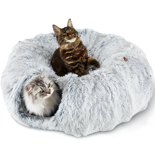 Bininl Cat Tunnel Bed for Indoor Cats Peekaboo Cat Cave Donut Tunnel for Cat with Washable Circle Cushion Interior Cat Play Tunnel (34 Inch Grey) by Gilded Grace