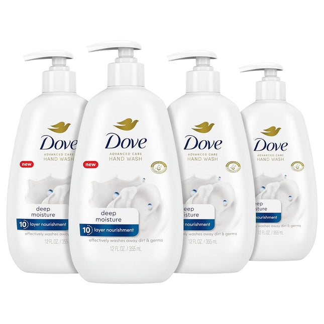 Dove Advanced Care Deep Moisture Hand Wash, 4-Pack, 12 Oz - Enhanced Moisturization for Soft, Smooth Skin