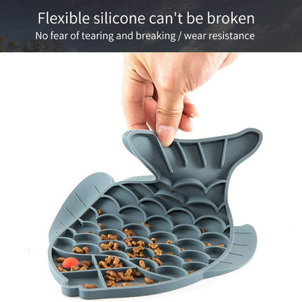 Fish-Shaped Cat Slow Feeder Pet Lick Mat Cat Puzzle Feeder for Dogs & Cats, Fun Alternative to Slow Feeder Cat Bowl, IQ Treat Mat, Anxiety Relief