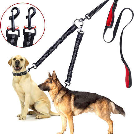 Double Dog Leash, 360° Swivel No Tangle Dog Walking Leash for 2 Dogs up to 200Lbs, Comfortable Adjustable Dual Padded Handles