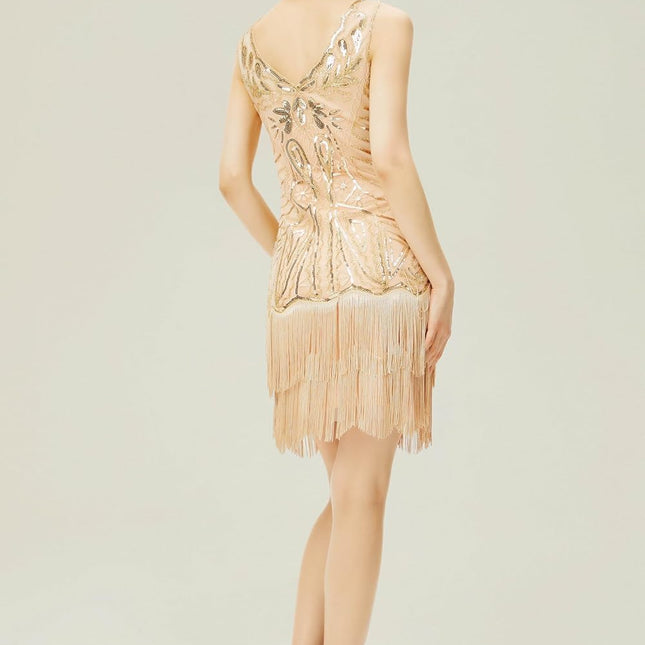 Women'S Flapper Dresses 1920S V Neck Beaded Fringed Great Gatsby Dress