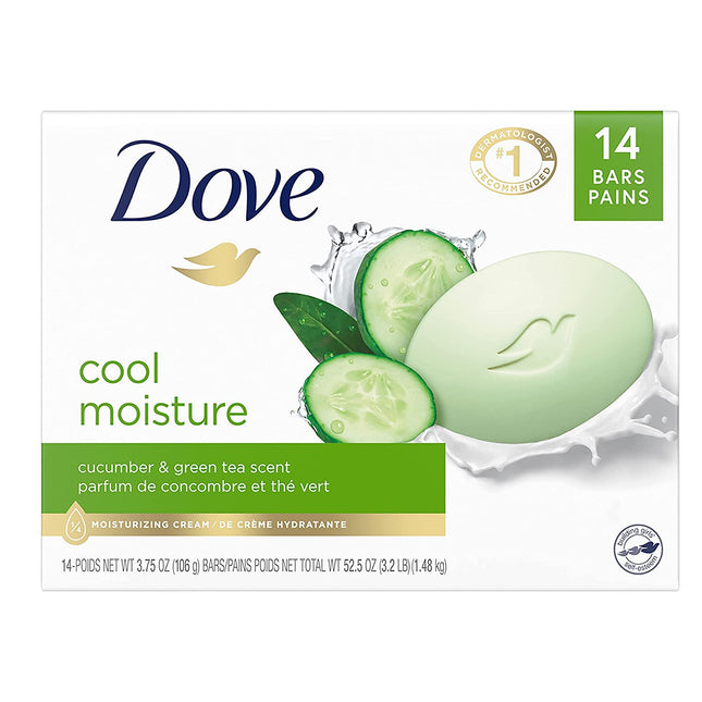 Dove Cucumber and Green Tea Skin Care Beauty Bar, 3.75 Oz - Pack of 14, Enhanced Moisturization for Softer Skin
