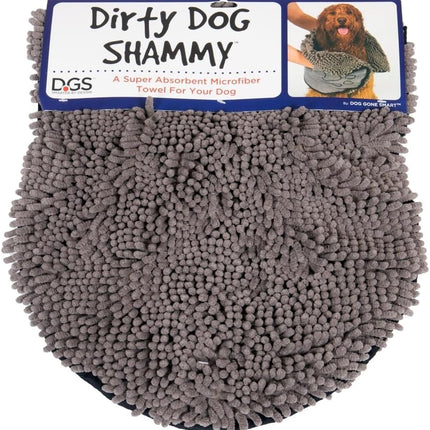 the Dirty Dog Shammy - Antimicrobial Microfiber Dog Towel for Odor Control, Fast-Drying Plush, Dual Hand Pockets & Elastic, Super Absorbent, Machine Washable, 31 X 13 In, Grey
