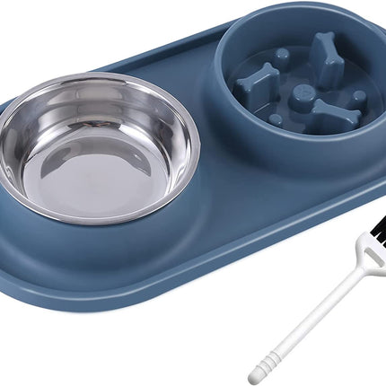 Dog Bowls Small Medium Sized Dog Food Bowl, Slow Feeder Dog Bowl Set, Stainless Steel Dog Bowls, Non-Skid Cat Dog Food and Water Bowls by  (Navy)