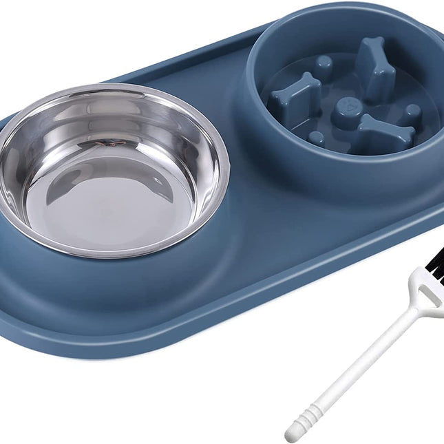 Dog Bowls Small Medium Sized Dog Food Bowl, Slow Feeder Dog Bowl Set, Stainless Steel Dog Bowls, Non-Skid Cat Dog Food and Water Bowls by  (Navy)