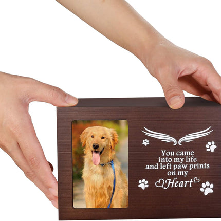 Pet Memorial Keepsake - Cat or Dog Urn with Photo Frame, Wooden Bamboo Urn for Memorial Gifts