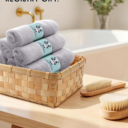 Baby Washcloths, Rayon Made from Bamboo - 2 Layer Ultra Soft Absorbent Newborn Bath Face Towel - Reusable Baby Wipes for Delicate Skin - Grey, 6 Pack
