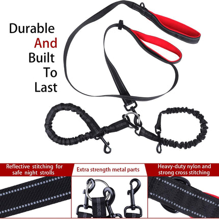 Double Dog Leash, 360° Swivel No Tangle Dog Walking Leash for 2 Dogs up to 200Lbs, Comfortable Adjustable Dual Padded Handles