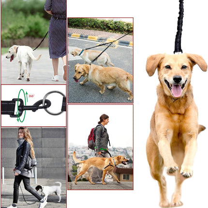 Double Dog Leash, 360° Swivel No Tangle Dog Walking Leash for 2 Dogs up to 200Lbs, Comfortable Adjustable Dual Padded Handles