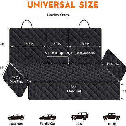 Waterproof Dog Car Seat Cover - Non-Slip Back Seat Protector for Pets, Fits Most Cars, Trucks, and SUVs - Black