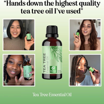 Pure Tea Tree Oil for Hair Skin and Nails - 100% Pure Undiluted Tea Tree Essential Oil with Dropper for Topical Uses Aromatherapy Diffusing and Home and Beauty Diys - Vegan and Cruelty Free (1 Fl Oz)