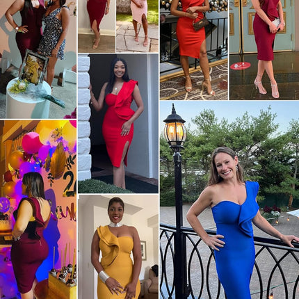 One Shoulder Ruffle Dress Side Split Bodycon Bandage Dress Wedding Guest Dress