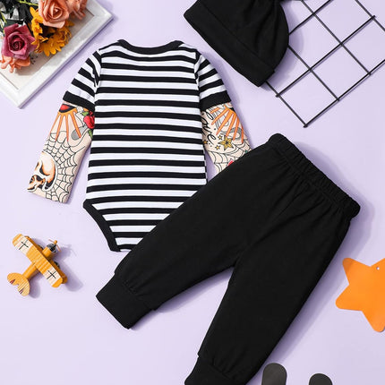 Baby Boy Clothes Tattoo Sleeve Funny Romper Bodysuit+Pants 3PCS Infant Outfits Set
