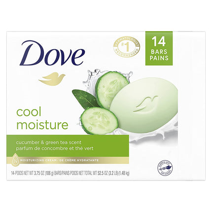 Dove Cucumber and Green Tea Skin Care Beauty Bar, 3.75 Oz - Pack of 14, Enhanced Moisturization for Softer Skin