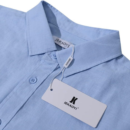 Mens Summer Casual Long Sleeve Cotton Linen Shirts Button up Solid Plain Roll-Up Sleeve Beach T Shirts