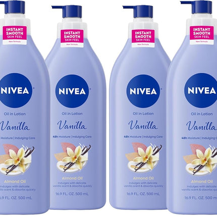 Oil Infused Vanilla and Almond Body Lotion for Women, Fast-Absorbing and Non-Greasy, 48-Hour Moisturization, 16.9 Fl Oz Pump Bottle, Pack of 6