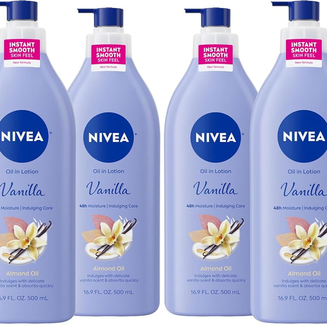 Oil Infused Vanilla and Almond Body Lotion for Women, Fast-Absorbing and Non-Greasy, 48-Hour Moisturization, 16.9 Fl Oz Pump Bottle, Pack of 6