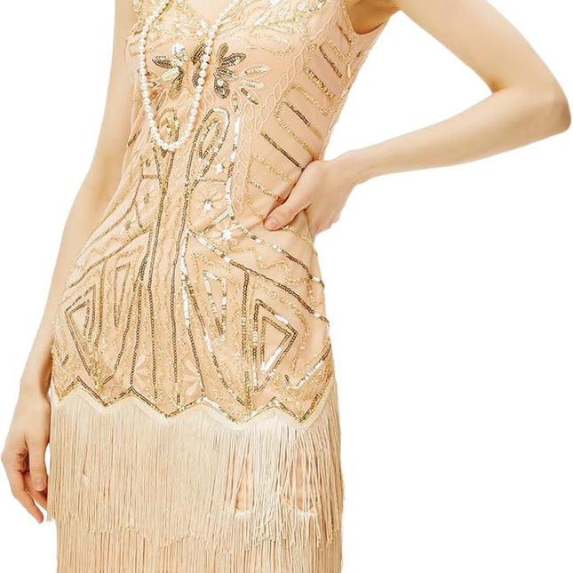 Women'S Flapper Dresses 1920S V Neck Beaded Fringed Great Gatsby Dress