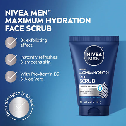 Maximum Hydration Exfoliating Face Scrub with Provitamin B5 and Aloe Vera, Deep Cleansing Formula for Unclogging Pores, 4.4 oz Tube, Set of 3