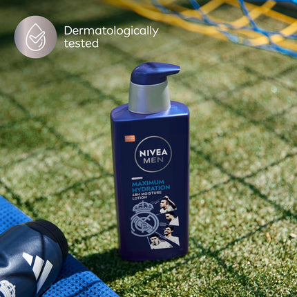 MEN Real Madrid Limited Edition Maximum Hydration Body Lotion for Dry Skin with Aloe Vera, 3-in-1 Formula for Body, Face, and Hands, 16.9 Fl Oz Bottle, Pack of 2