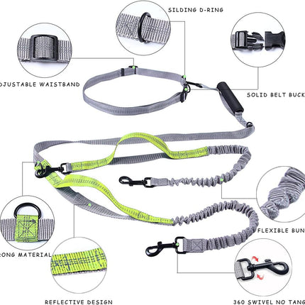 Running Dog Leash for 2 Dog, Double Dog Leash, 360 Swivel No Tangle Bungees Double Leash for Dog, Shock Absorbing Reflective Hands Free Dog Leash, Two Dog Leash for Walking Training, Yellow