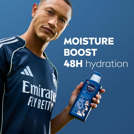 MEN Real Madrid Limited Edition Maximum Hydration Body Lotion for Dry Skin with Aloe Vera, 3-in-1 Formula for Body, Face, and Hands, 16.9 Fl Oz Bottle, Pack of 2