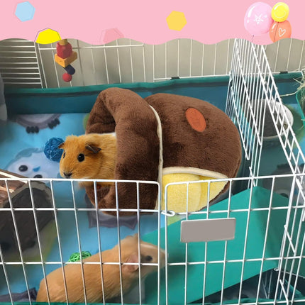 Cozy Fleece Guinea Pig Bed and Cuddle Cave - Warm Bedding Nest for Small Animals including Squirrels, Chinchillas, and Hedgehogs - Brown