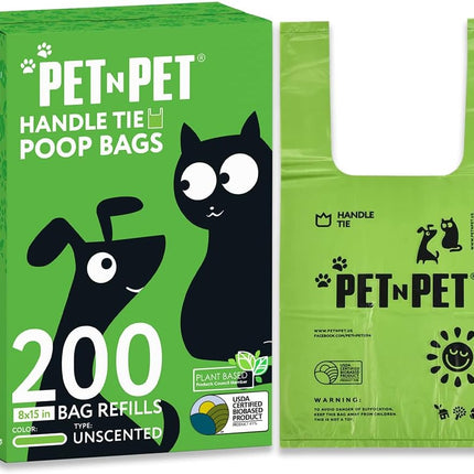 200 Counts Unscented Dog Poop Bags Rolls with Tie Handles, 41% Plant Based & 59% PE Poop Bags for Dogs, Extra-Thick Doggie Poo Bag, Pet Waste Bag